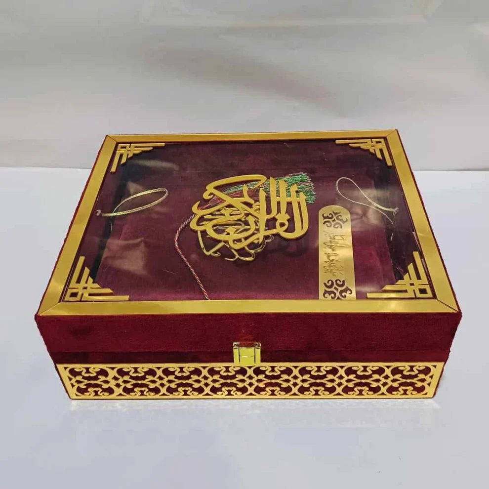 IMPORTED MIROR BOX MAHROON QURAN SET